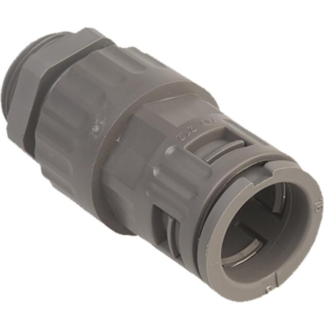 Synthetic straight conduit connector with integreted strain-relief