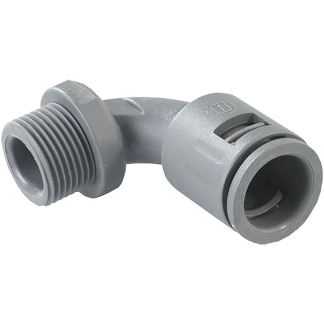 Synthetic conduit connector 90° bend, conically sealing