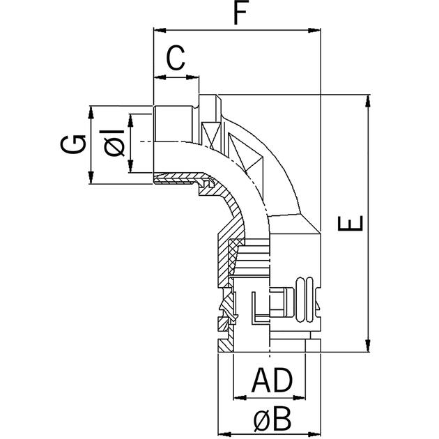 Raccord de tuyau synthétique coudé à 90° avec filetage de raccordement en laiton