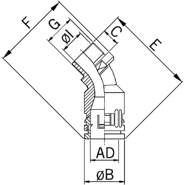 Raccord de tuyau vissé synthétique coude 45° étanchéité conique