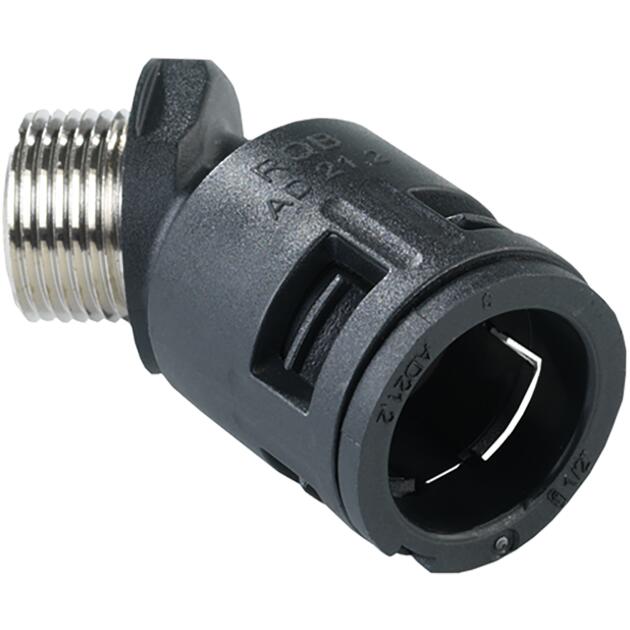 Synthetic conduit connector 45° bend with entry thread nickel-plated brass